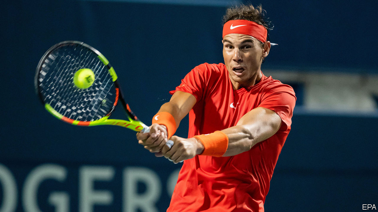 Picture of Rafael Nadal hitting a backhand
