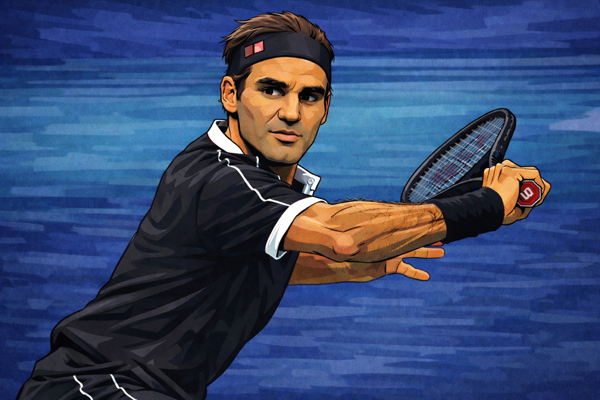 Picture of Roger Federer hitting a slice backhand